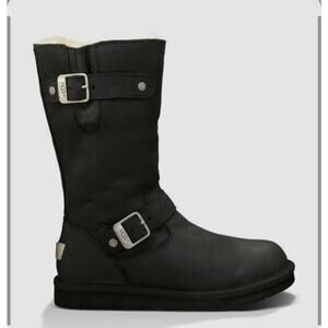UGG Australia Kensington Black Leather Sherpa Lined Moto Biker Boots Size 8
